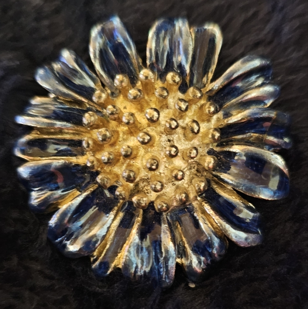 Vintage Silver And Blue Floral Brooch Pin